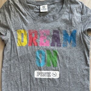 Vintage PINK Victoria's Secret Gray Tee with Colorful 'Dream On' Graphic